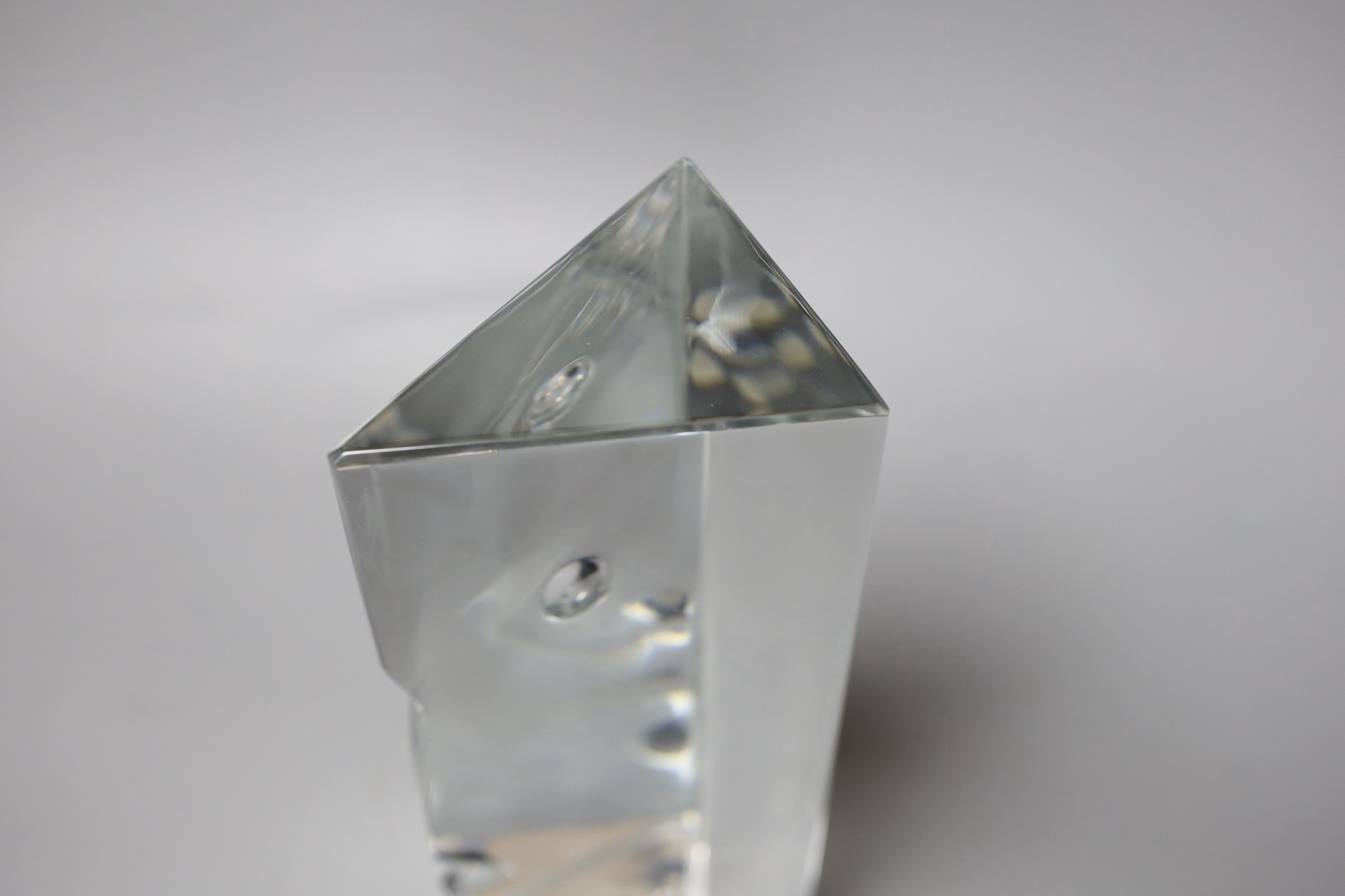 A signed Baccarat crystal prismatic cut bookend, designed by R Rigot, mid 20th century, 26cms high